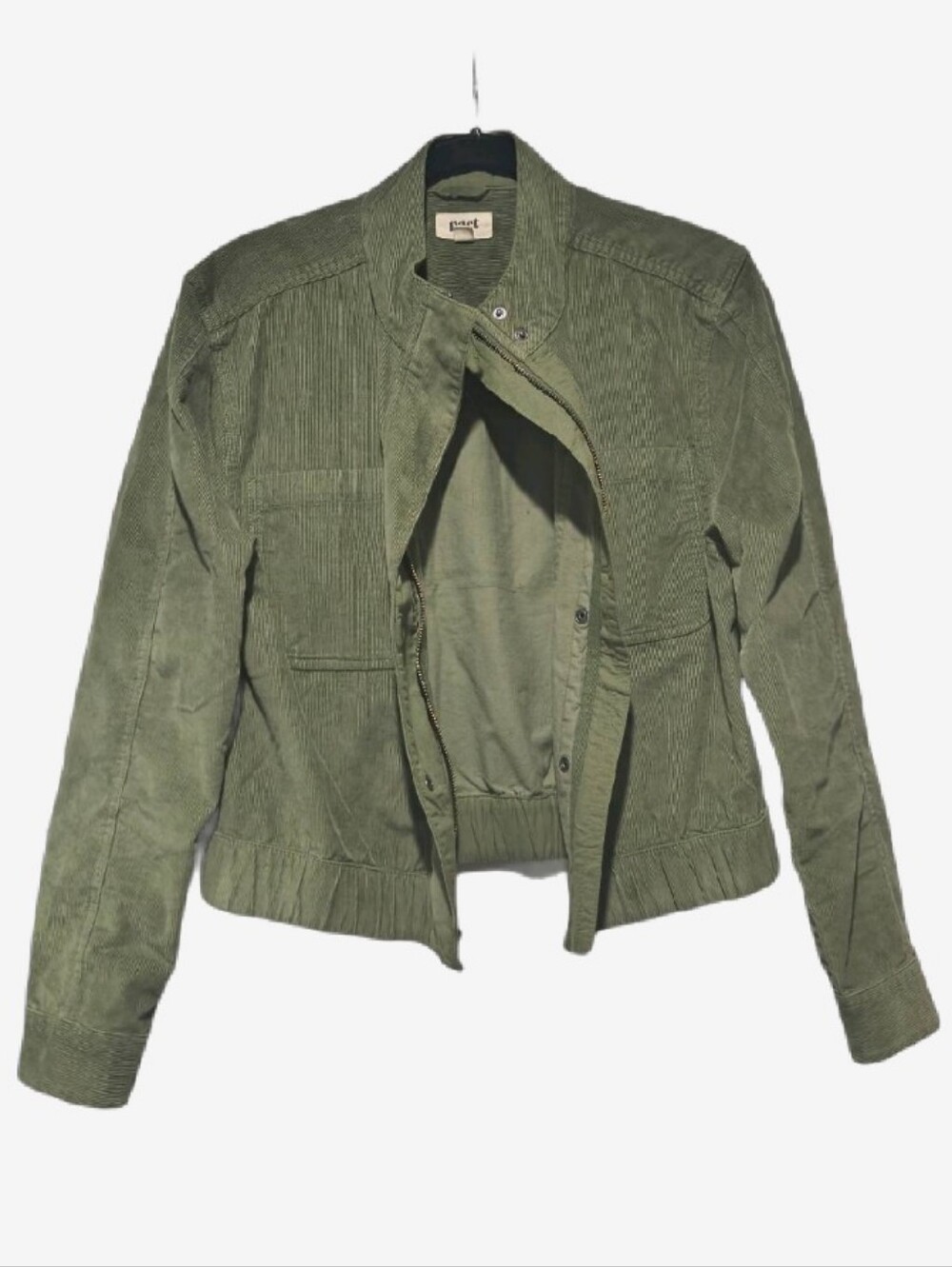 Pact Organic Cotton Corduroy Cropped Bomber Utility Jacket Olive Green - Size M